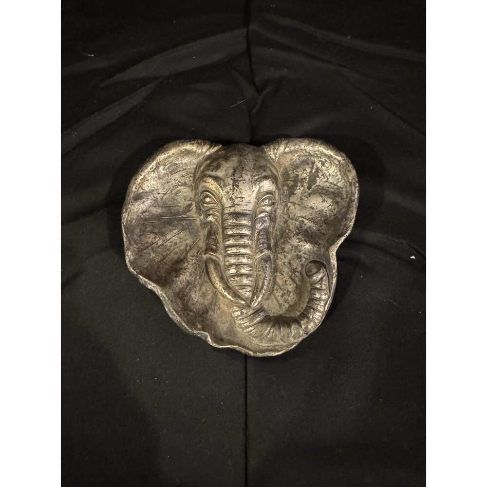 Vintage Peltro Italian Pewter Elephant Head Dish Trinket Tray